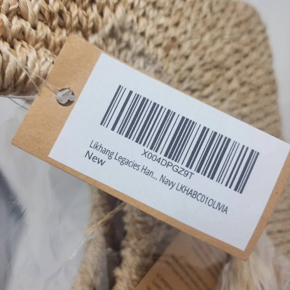 Likhang Legacies Straw Tote‎ Bag Women Medium Khaki Woven Wood Handle Boho NWT